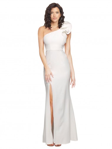 Online One Shoulder Long Full Length Crepe Prom Dress with Ruffles and Side Split UK