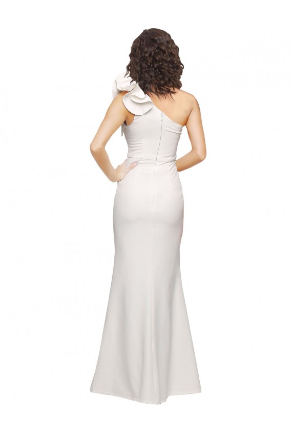 Online One Shoulder Long Full Length Crepe Prom Dress with Ruffles and Side Split UK