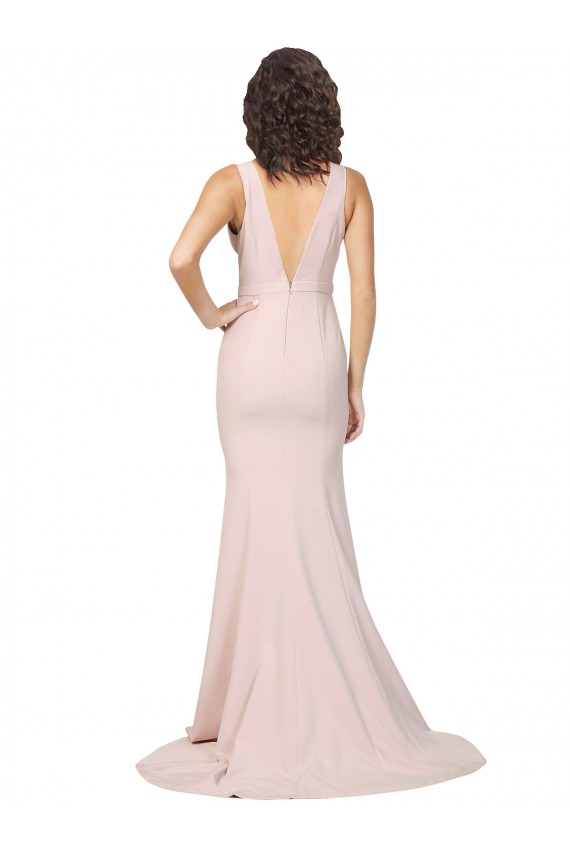 Online Deep Plunging V-Neckline Full Length Crepe Prom Dress with Deep V-Backline UK