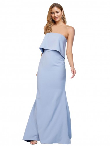 Online Strapless Full Length Crepe Prom Dress with Bodice Overlay UK