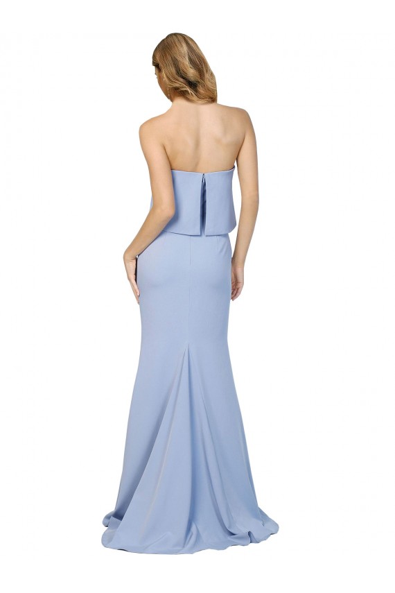 Online Strapless Full Length Crepe Prom Dress with Bodice Overlay UK