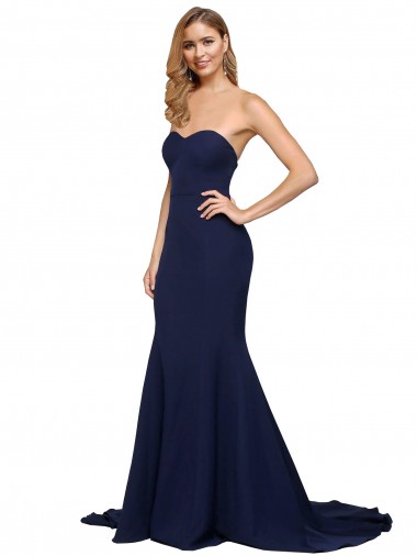Online Fit and Flare Sweetheart Long Crepe Prom Dress with Sweep Train UK