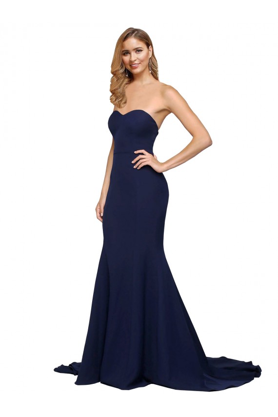 Online Fit and Flare Sweetheart Long Crepe Prom Dress with Sweep Train UK