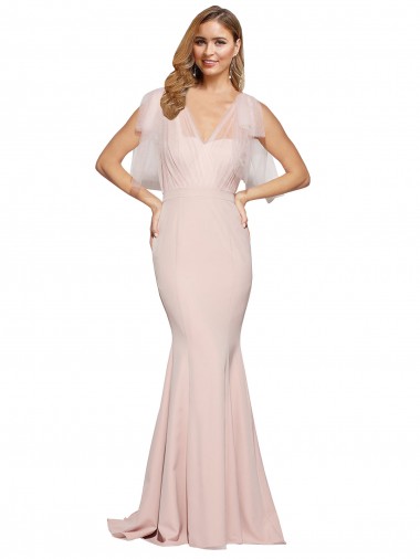 Online Double Bow Full Length Sweetheart Crepe Prom Dress with Tulle Overlay UK