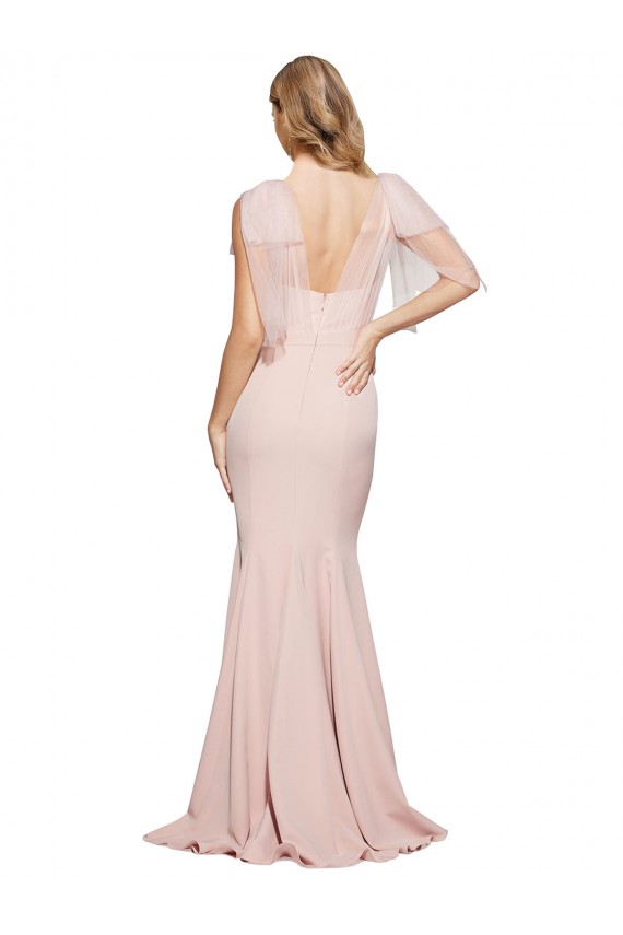 Online Double Bow Full Length Sweetheart Crepe Prom Dress with Tulle Overlay UK
