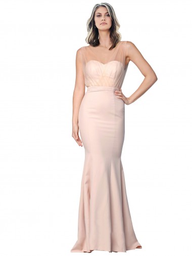 Online Full Length Sweetheart Crepe Prom Dress with Tulle Overlay UK
