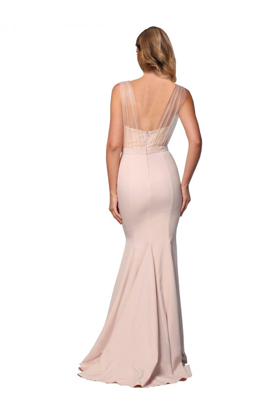 Online Full Length Sweetheart Crepe Prom Dress with Tulle Overlay UK