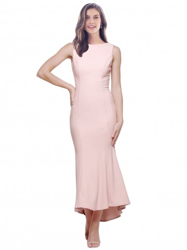 Online High Neck Low V-Back Midi Length Crepe Cocktail Dress / Prom Dress UK