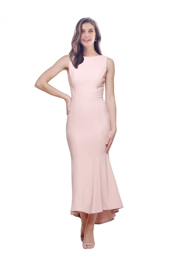 Online High Neck Low V-Back Midi Length Crepe Cocktail Dress / Prom Dress UK