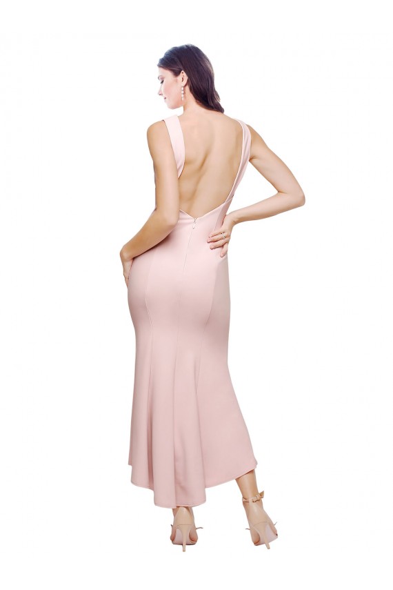 Online High Neck Low V-Back Midi Length Crepe Cocktail Dress / Prom Dress UK