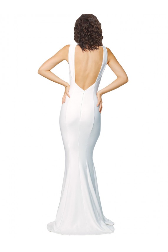 Online High Neck Low V-Back Long Crepe Prom Dress UK