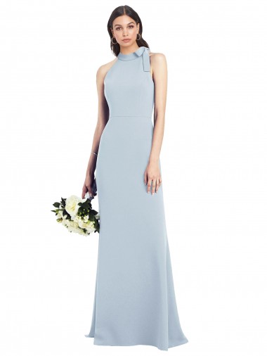 Online Halter Bow Neck Open Back Soft Full Length Trumpet Prom Dress UK