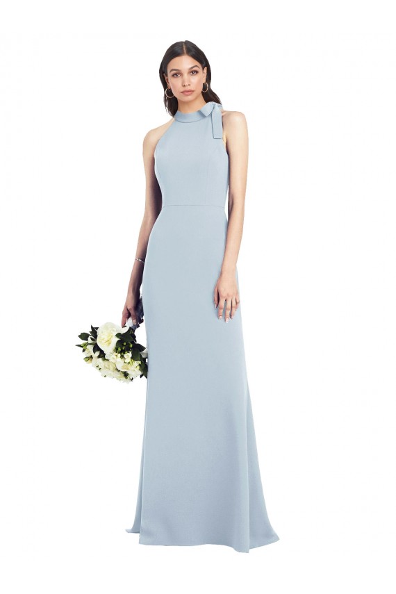Online Halter Bow Neck Open Back Soft Full Length Trumpet Prom Dress UK