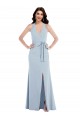 Online Open Back Halter Maxi Crepe Prom Dress with Draped Bow UK