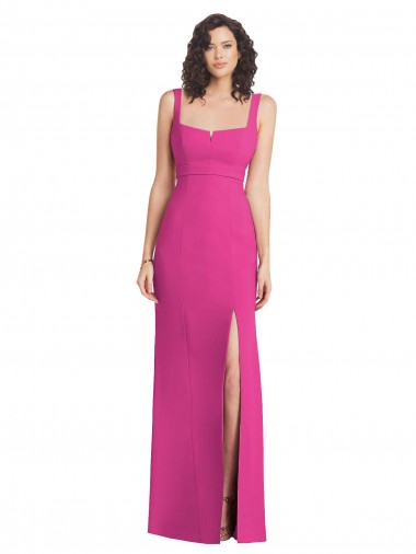 Online Wide Strap Notch Empire Waist Bridesaid Dress with Front Slit UK