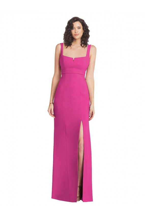 Online Wide Strap Notch Empire Waist Bridesaid Dress with Front Slit UK