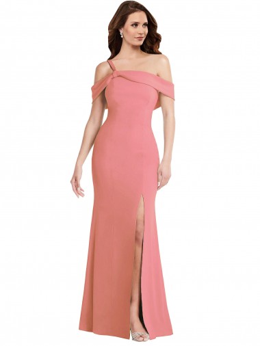 Online One Shoulder Draped Cuff Maxi Prom Dress with Front Slit UK