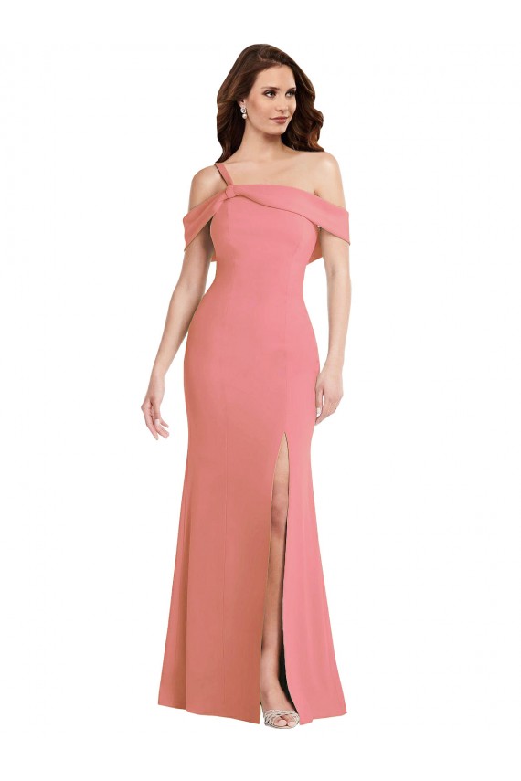 Online One Shoulder Draped Cuff Maxi Prom Dress with Front Slit UK