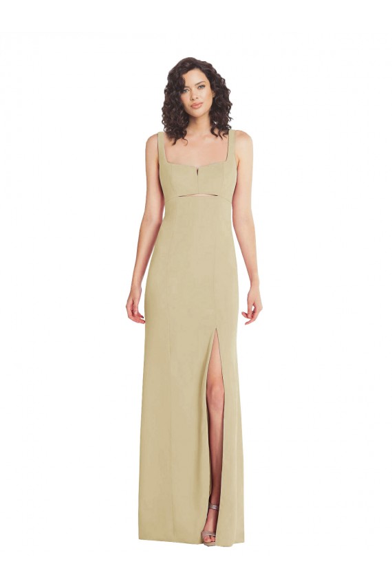 Online Wide Strap Slash Cutout Empire Crepe Prom Dress with Front Slit UK