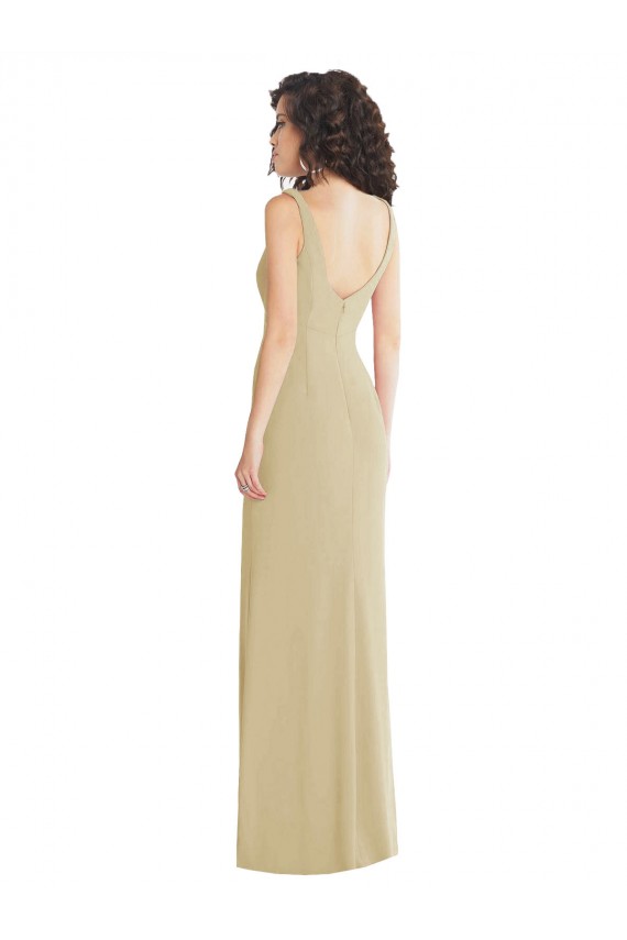 Online Wide Strap Slash Cutout Empire Crepe Prom Dress with Front Slit UK