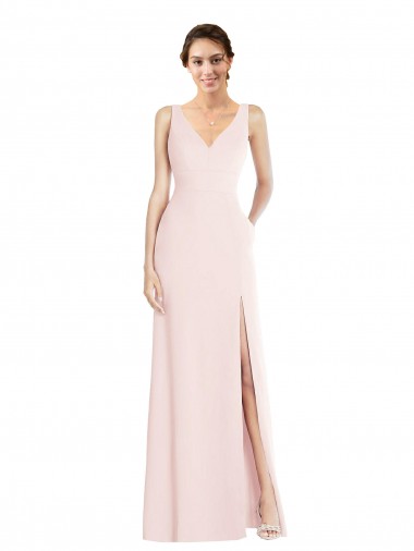 Online Square Neck Low Back A-Line Prom Dress with Front Slit and Pockets UK