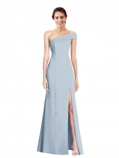 Online Asymmetrical Off the Shoulder Cuff Trumpet Crepe Prom Dress With Front Slit UK