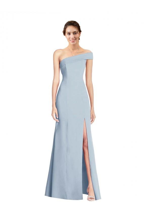 Online Asymmetrical Off the Shoulder Cuff Trumpet Crepe Prom Dress With Front Slit UK