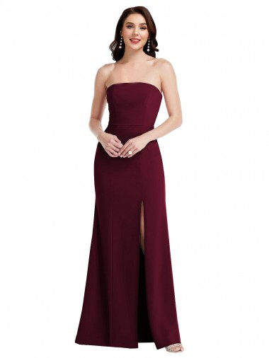 Online Strapless Crepe Maxi Prom Dress with Front Slit UK