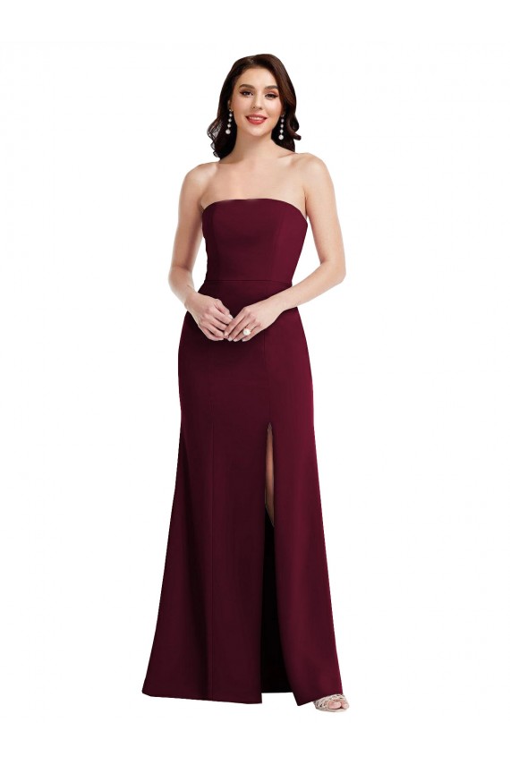 Online Strapless Crepe Maxi Prom Dress with Front Slit UK
