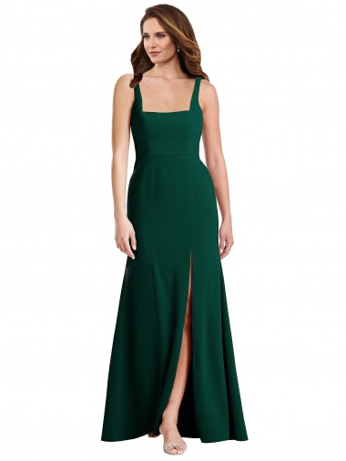 Online Square Neck Trumpet Maxi Prom Dress with Front Slit UK