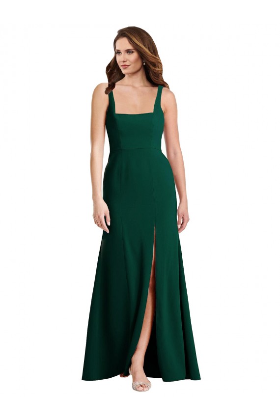 Online Square Neck Trumpet Maxi Prom Dress with Front Slit UK