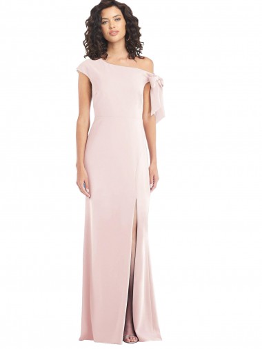 Online Off the Shoulder Tie Detail Trumpet Crepe Prom Dress with Front Slit UK
