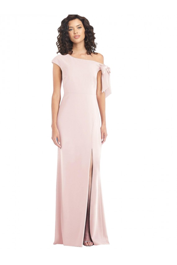 Online Off the Shoulder Tie Detail Trumpet Crepe Prom Dress with Front Slit UK