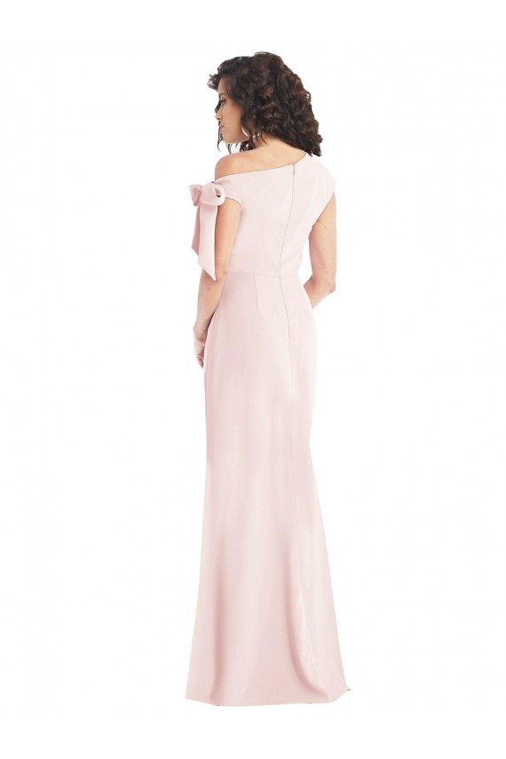 Online Off the Shoulder Tie Detail Trumpet Crepe Prom Dress with Front Slit UK