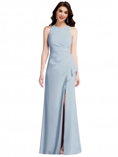 Online Halter Maxi Prom Dress with Cascade Ruffle Slit UK