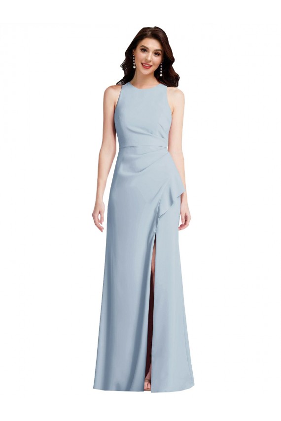 Online Halter Maxi Prom Dress with Cascade Ruffle Slit UK