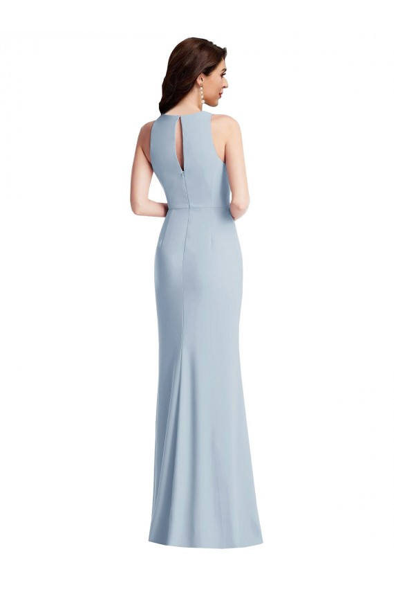 Online Halter Maxi Prom Dress with Cascade Ruffle Slit UK