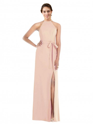 Online Halter Criss Cross Cutout Back Maxi Crepe Prom Dress UK