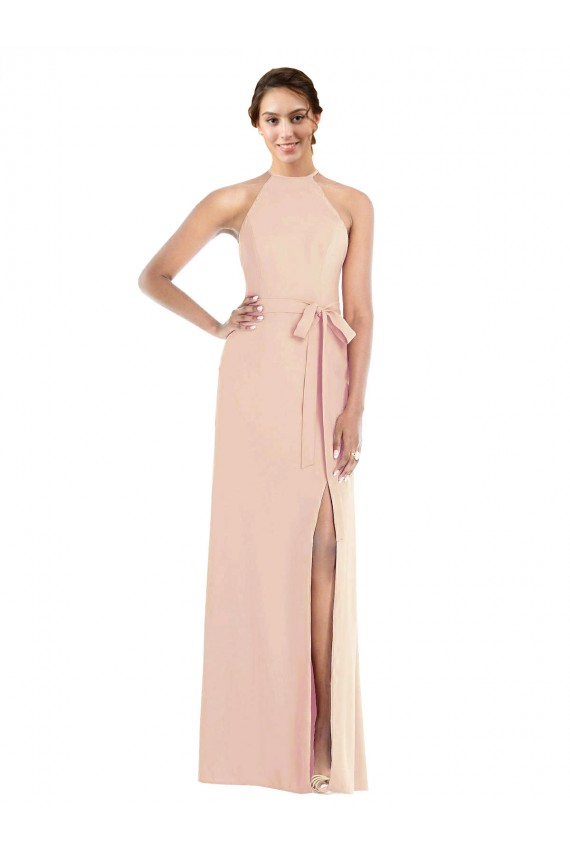 Online Halter Criss Cross Cutout Back Maxi Crepe Prom Dress UK