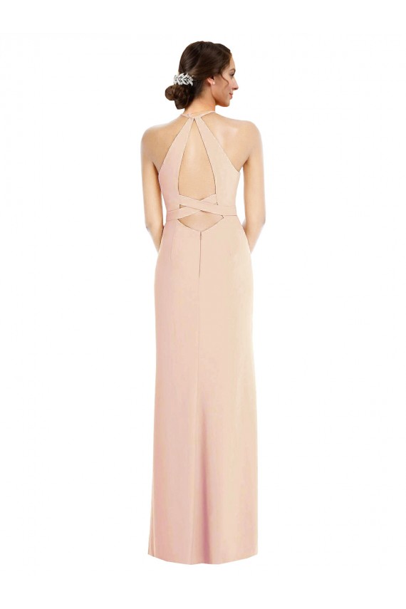 Online Halter Criss Cross Cutout Back Maxi Crepe Prom Dress UK