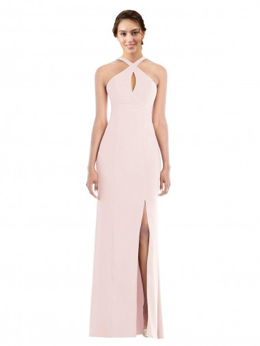 Online Criss Cross Halter Princess Line Trumpet Crepe Prom Dress UK