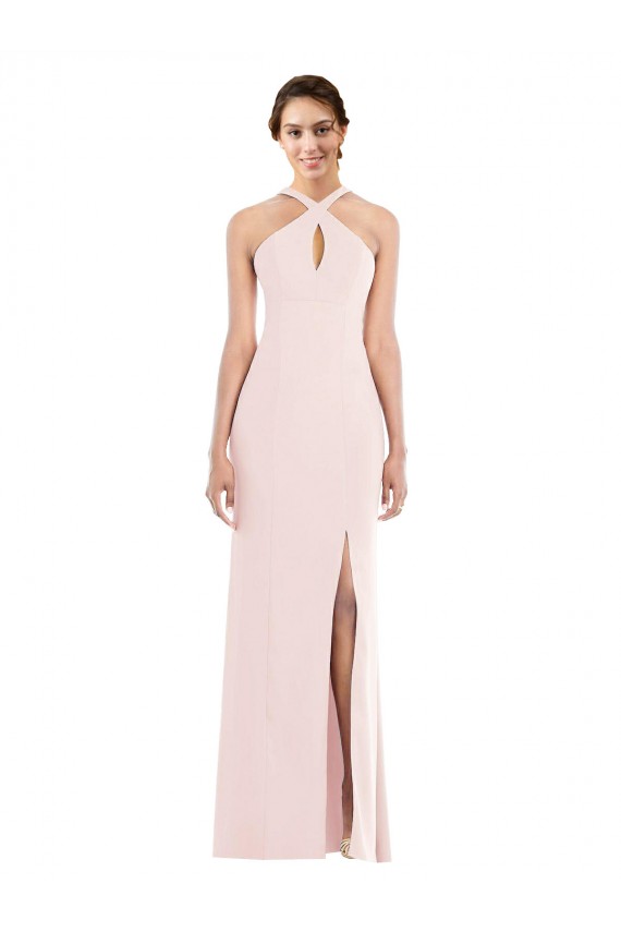 Online Criss Cross Halter Princess Line Trumpet Crepe Prom Dress UK