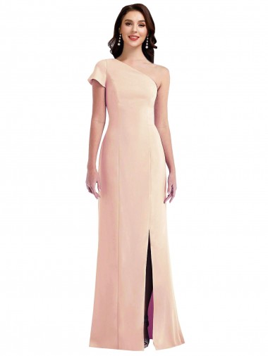 Online One Shoulder Cap Sleeves Trumpet Crepe Prom Dress with Front Slit UK