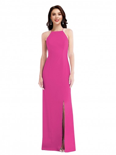 Online Open Back High Neck Halter Trumpet Crepe Prom Dress UK