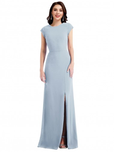 Online Cap Sleeve Open Back Trumpet Crepe Prom Dress with Front Slit UK