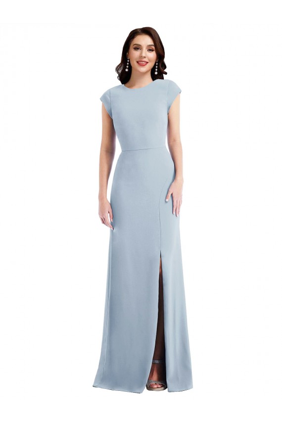 Online Cap Sleeve Open Back Trumpet Crepe Prom Dress with Front Slit UK