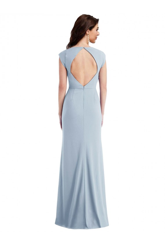 Online Cap Sleeve Open Back Trumpet Crepe Prom Dress with Front Slit UK