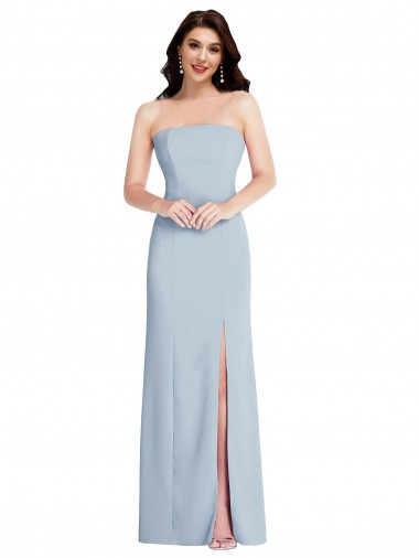 Online Strapless Scoop Back Maxi Crepe Prom Dress with Front Slit UK