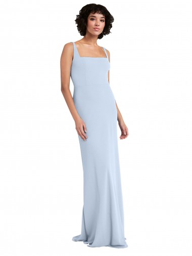 Online Slim Square Neck Fit and Flare Full Length Stretch Crepe Prom Dress UK