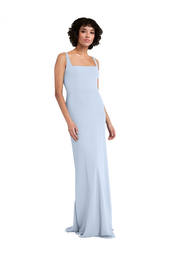 Online Slim Square Neck Fit and Flare Full Length Stretch Crepe Prom Dress UK